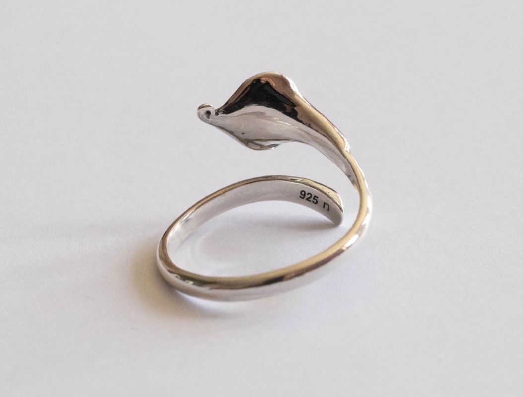 925 Sterling Silver Calla Lily Adjustable Ring - Image 3