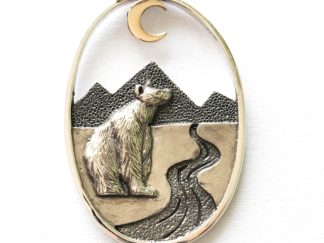 925 Sterling Silver Bear with Mountains and Bronze Moon Charm