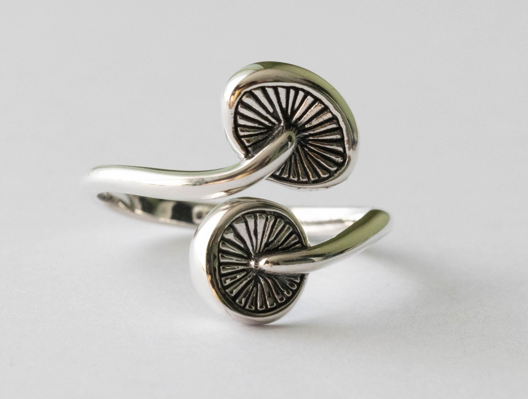 925 Sterling Silver Double Mushroom Adjustable Ring