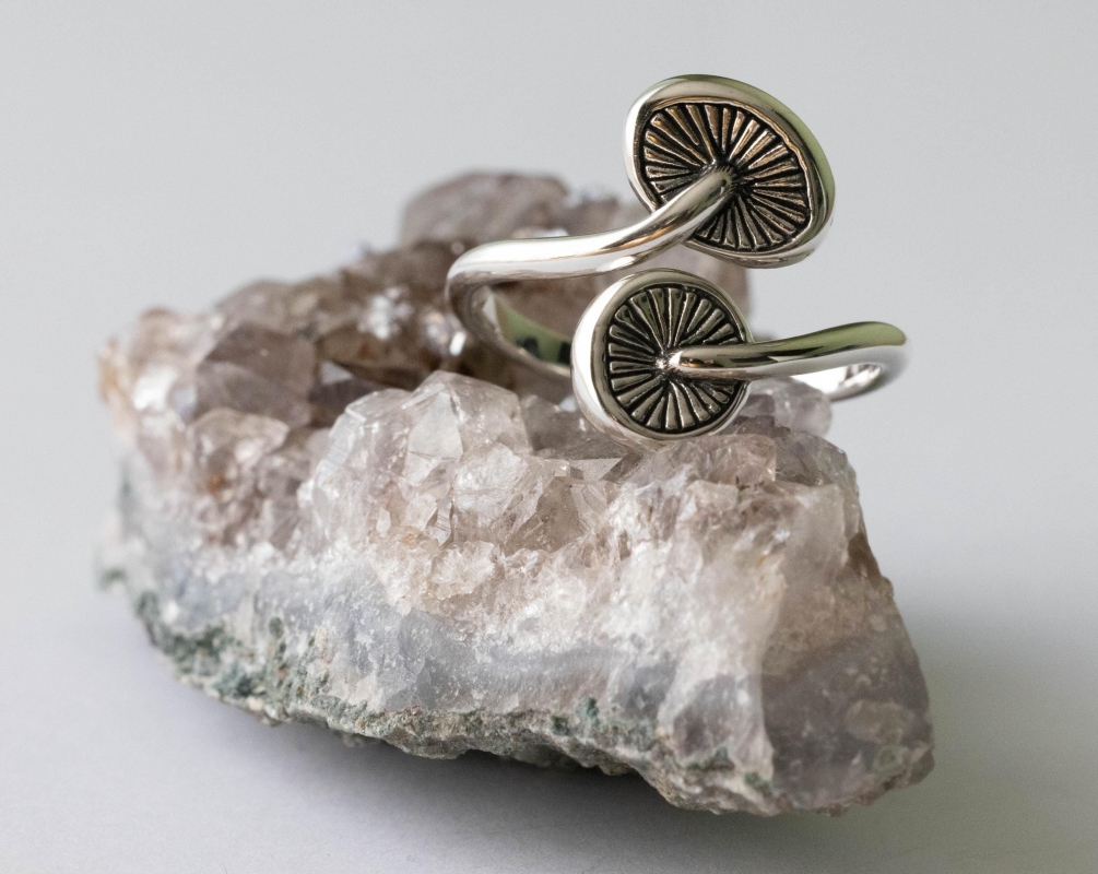 925 Sterling Silver Double Mushroom Adjustable Ring - Image 3
