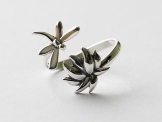 925 Sterling Silver Dragonfly and Lotus Adjustable Ring