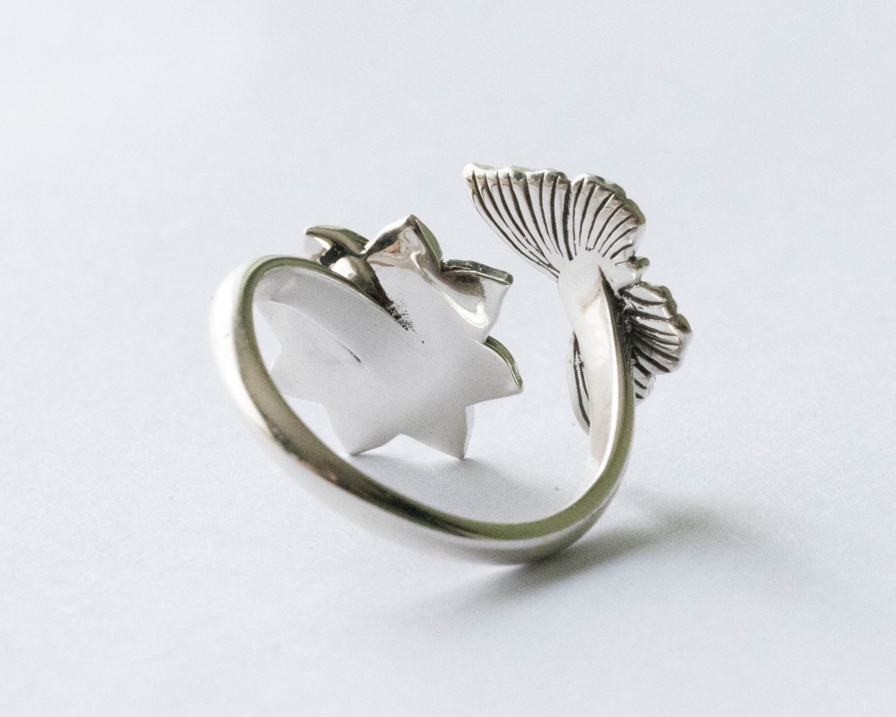925 Sterling Silver Dahlia and Butterfly Adjustable Ring - Image 2