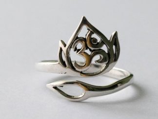 925 Sterling Silver Lotus and Om Adjustable Ring