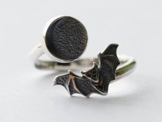 925 Sterling Silver Moon and Bat Adjustable Ring