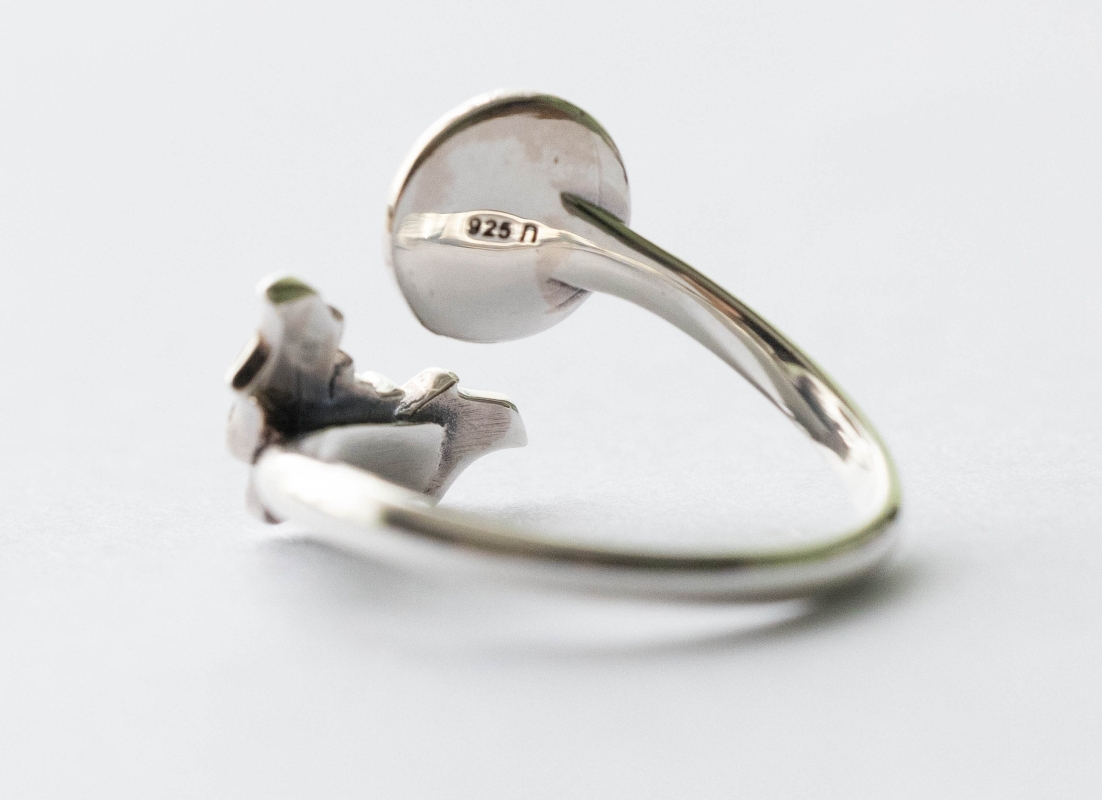 925 Sterling Silver Moon and Bat Adjustable Ring - Image 2