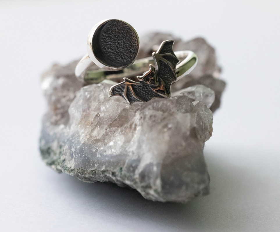 925 Sterling Silver Moon and Bat Adjustable Ring - Image 3