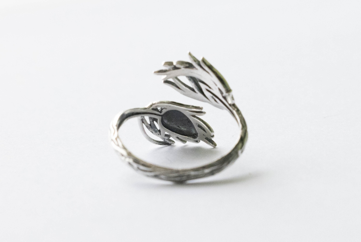 925 Sterling Silver Pinecone and Needles Adjustable Ring - Image 2