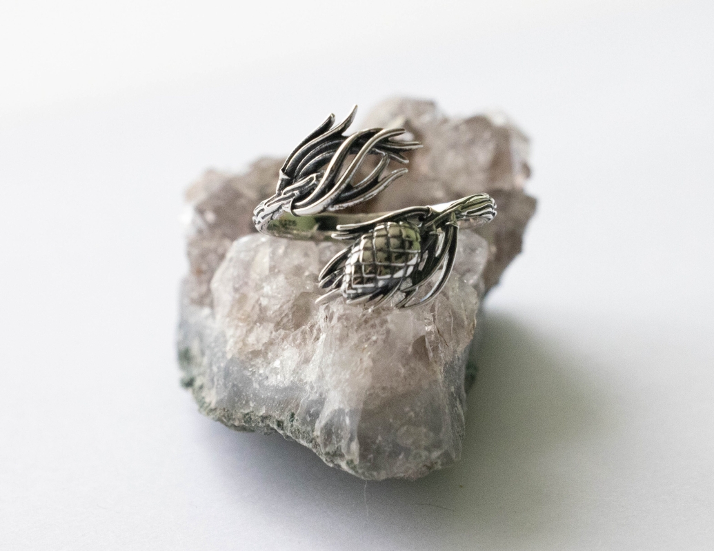 925 Sterling Silver Pinecone and Needles Adjustable Ring - Image 3