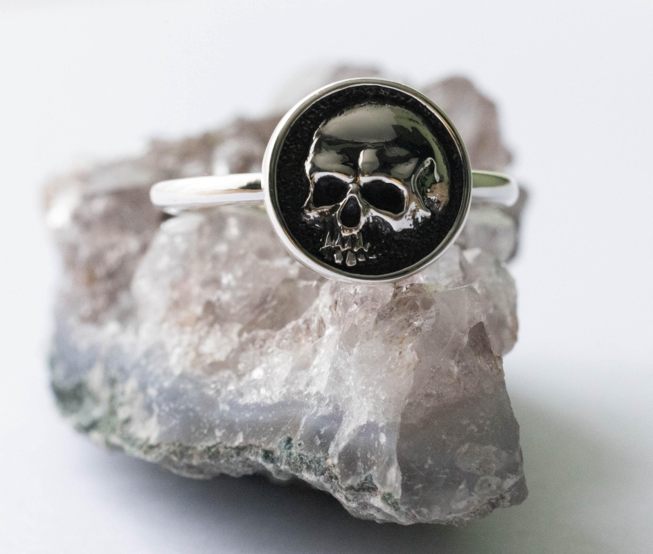 925 Sterling Silver Shadow Box Skull Ring - Image 6