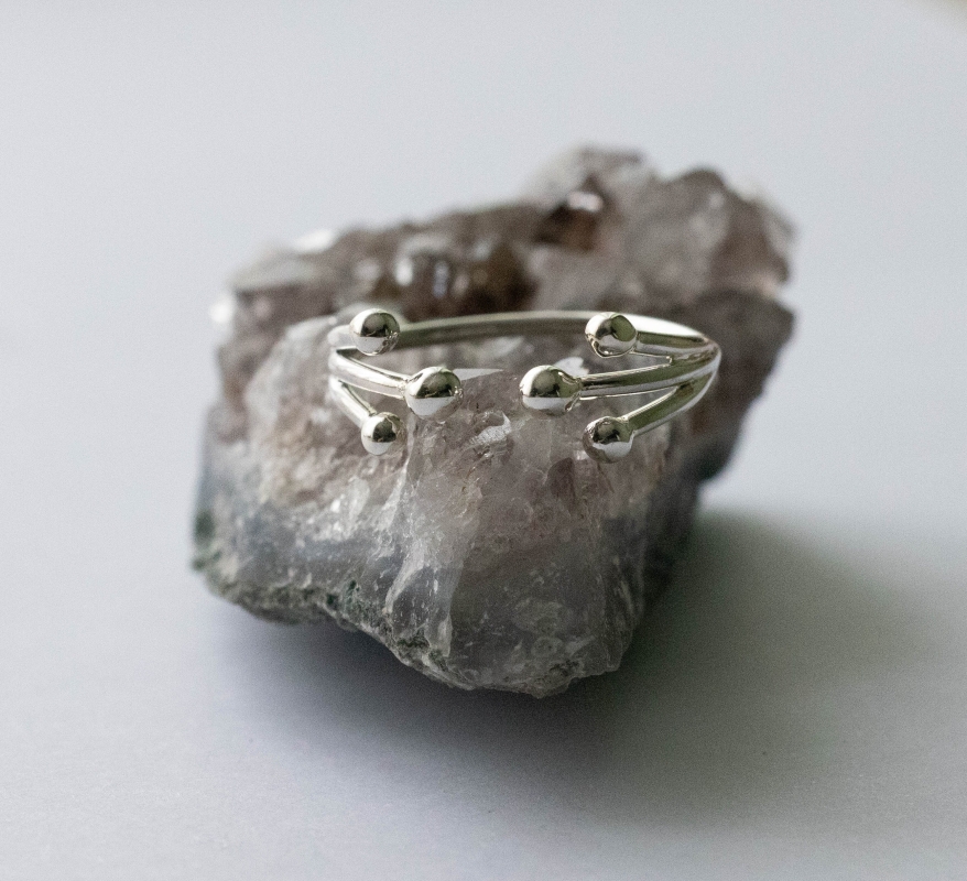 925 Sterling Silver Large Granulations Adjustable Ring - Image 3