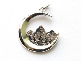 925 Sterling Silver Crescent Moon Mountain Range Charm