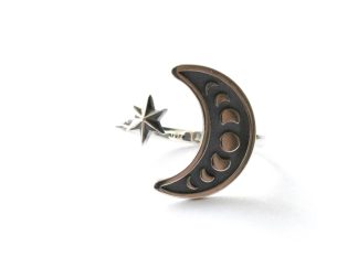 925 Sterling Silver Moon Phase Adjustable Ring