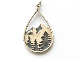 925 Sterling Silver Mountain and Trees Teardrop Charm