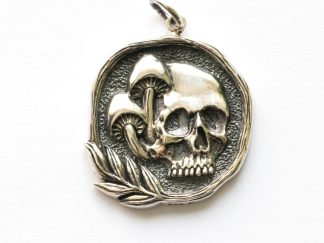 925 Sterling Silver Skull with Mushrooms Pendant