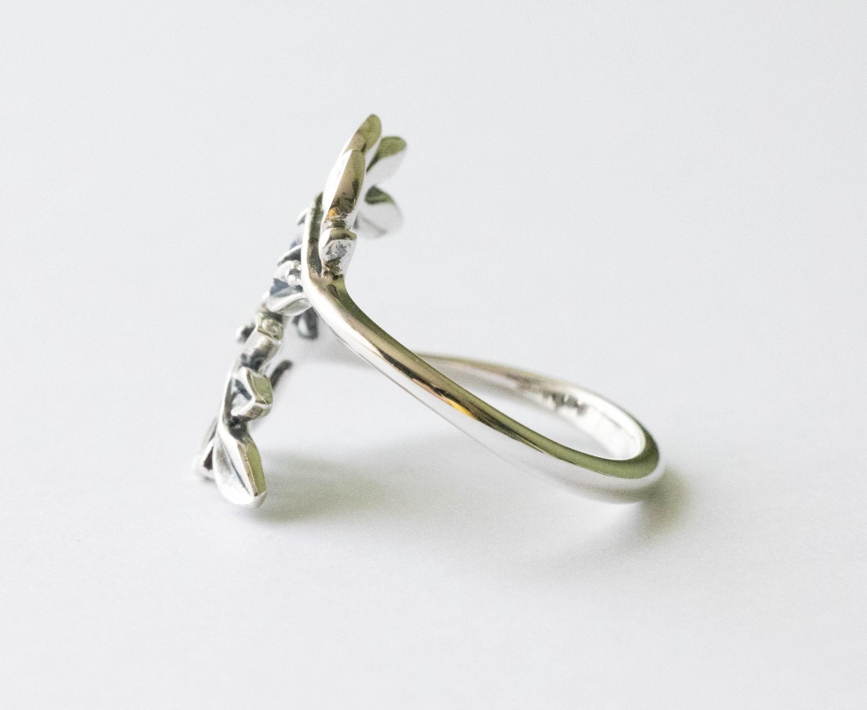 925 Sterling Silver Laurel Wreath Adjustable Ring - Image 4