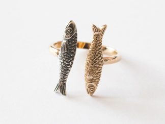 Bronze and 925 Sterling Silver Sardines Adjustable Ring