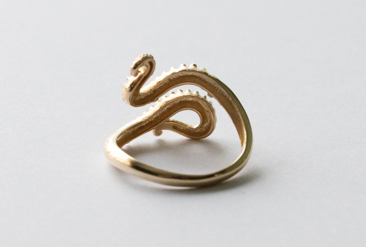 Bronze Octopus Tentacle Adjustable Ring - Image 2