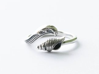 925 Sterling Silver Wave and Shell Adjustable Ring