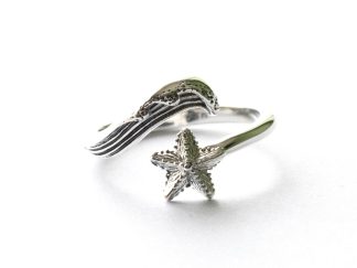 925 Sterling Silver Wave and Starfish Adjustable Ring