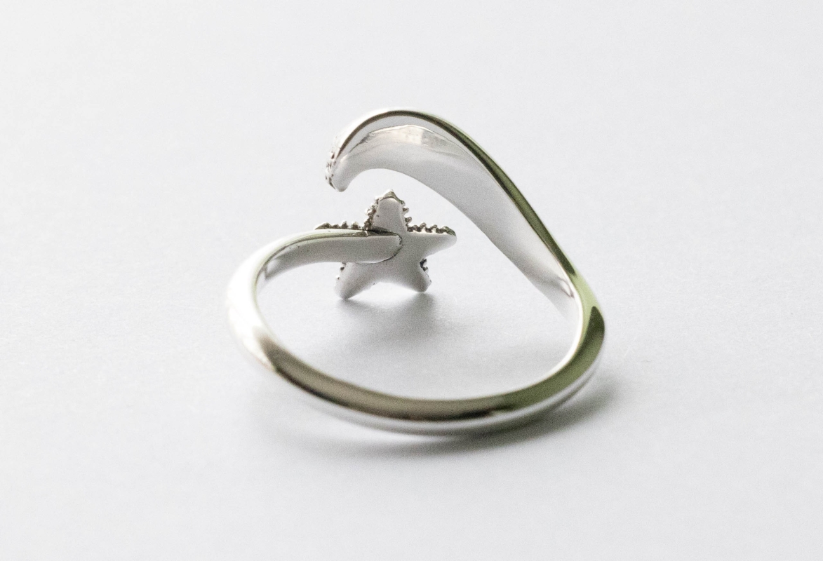 925 Sterling Silver Wave and Starfish Adjustable Ring - Image 2