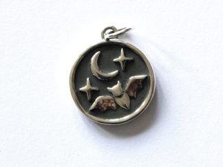925 Sterling Silver Flying Bat with Moon and Star Charm