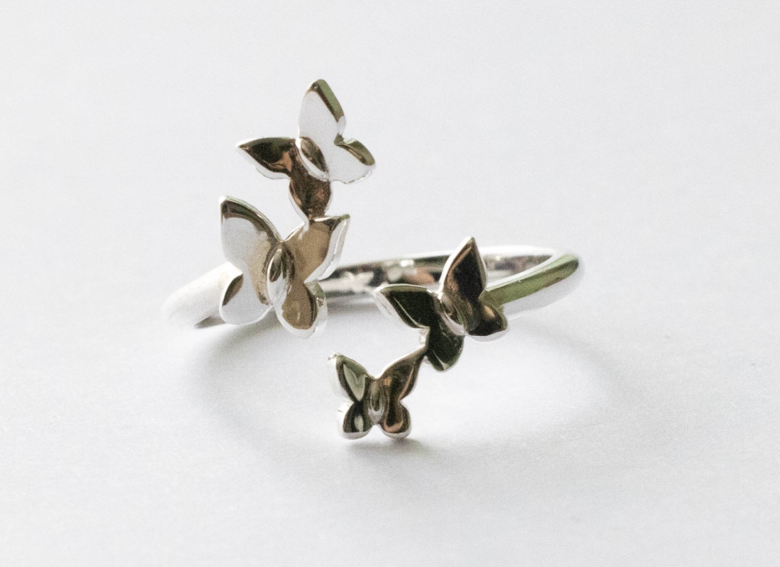 925 Sterling Silver Butterfly Cluster Adjustable Ring