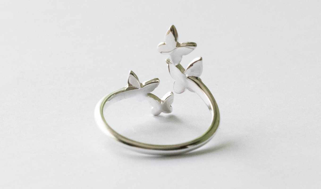 925 Sterling Silver Butterfly Cluster Adjustable Ring - Image 2