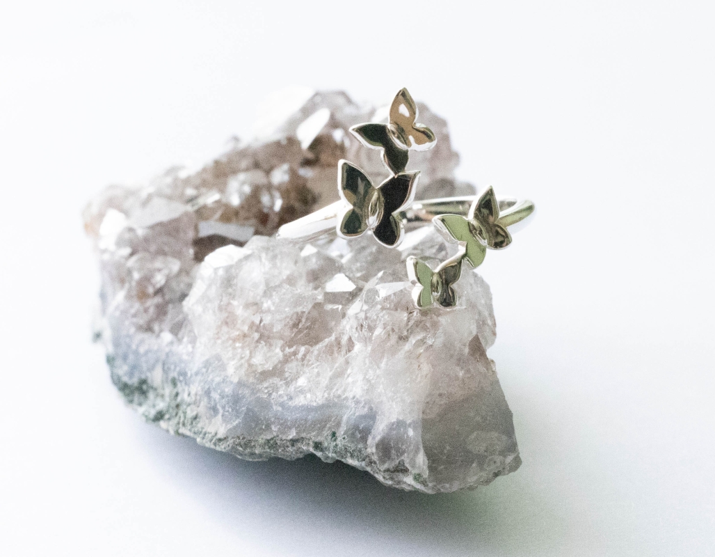 925 Sterling Silver Butterfly Cluster Adjustable Ring - Image 3