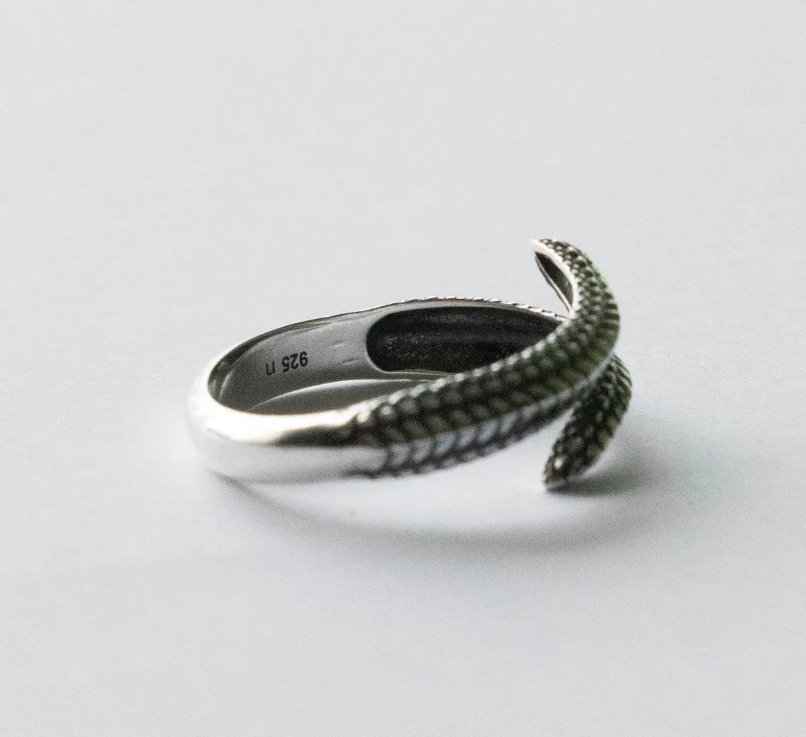 925 Sterling Silver Dragon Scale Adjustable Ring - Image 2