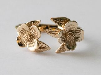 Bronze Two Dogwood Flower Adjustable Ring