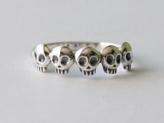 925 Sterling Silver Five Skull Ring